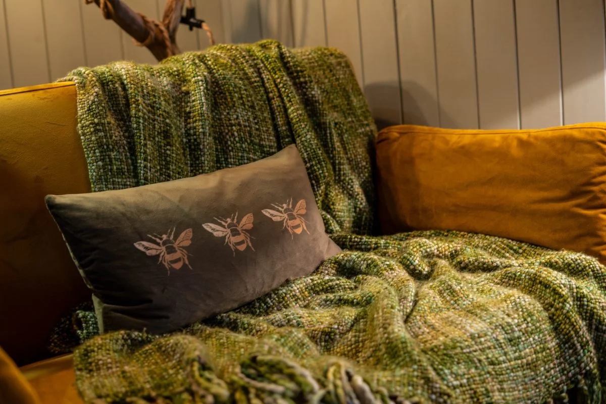 Cosy cabin vibes at Erwain Escapes. Luxury Glamping Cabin Carmarthenshire, West Wales