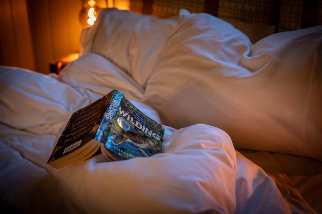 Reading a book in bed - Glamping Cabin Carmarthenshire with Hot Tub