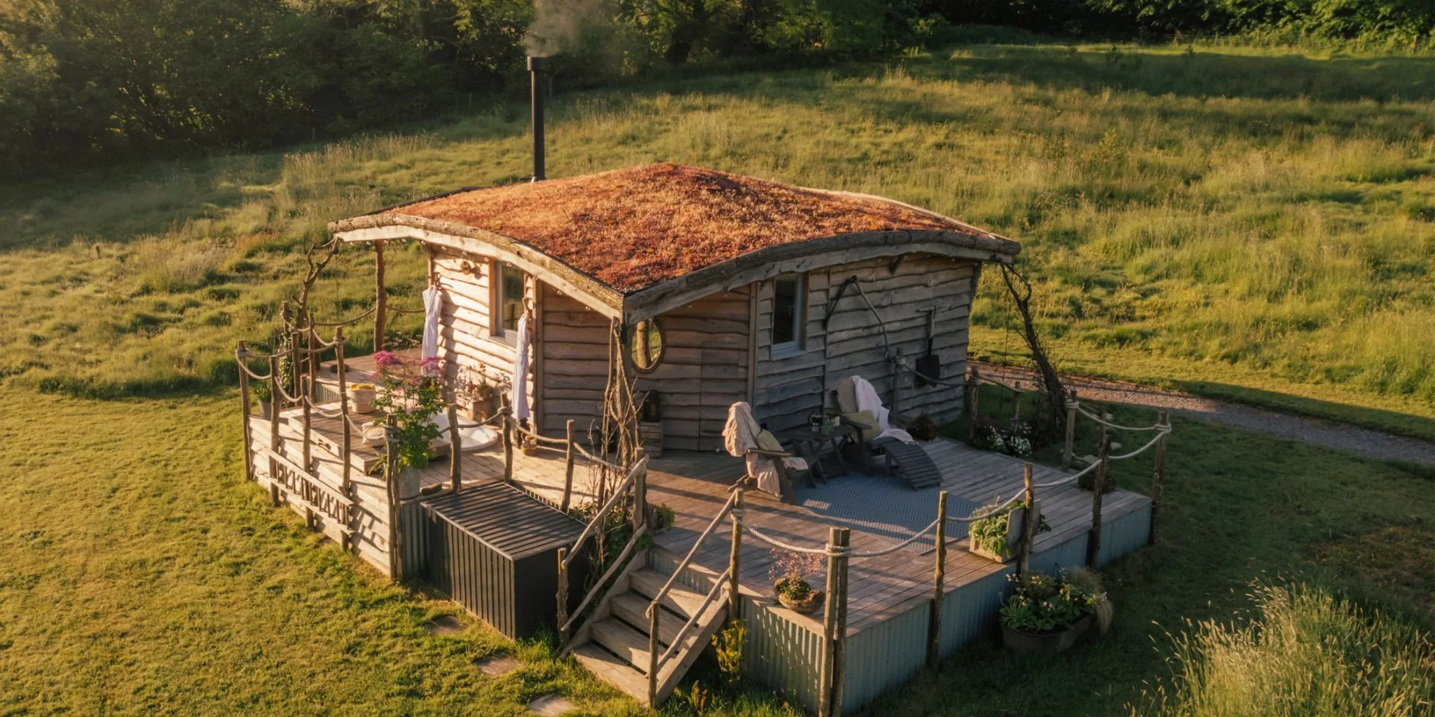Secluded Cabin nestled in the treelined wildflower meadow - Glamping Cabin Carmarthenshire with Hot Tub