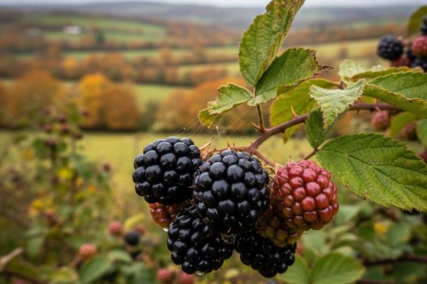 Blackberry Picking overlooking the Carmarthenshire landscape - Luxury Glamping Cabin, West Wales