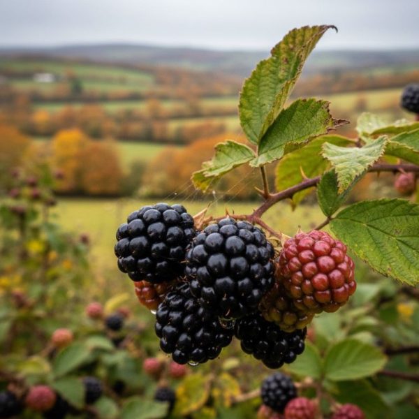 Blackberry Picking overlooking the Carmarthenshire landscape - Luxury Glamping Cabin, West Wales