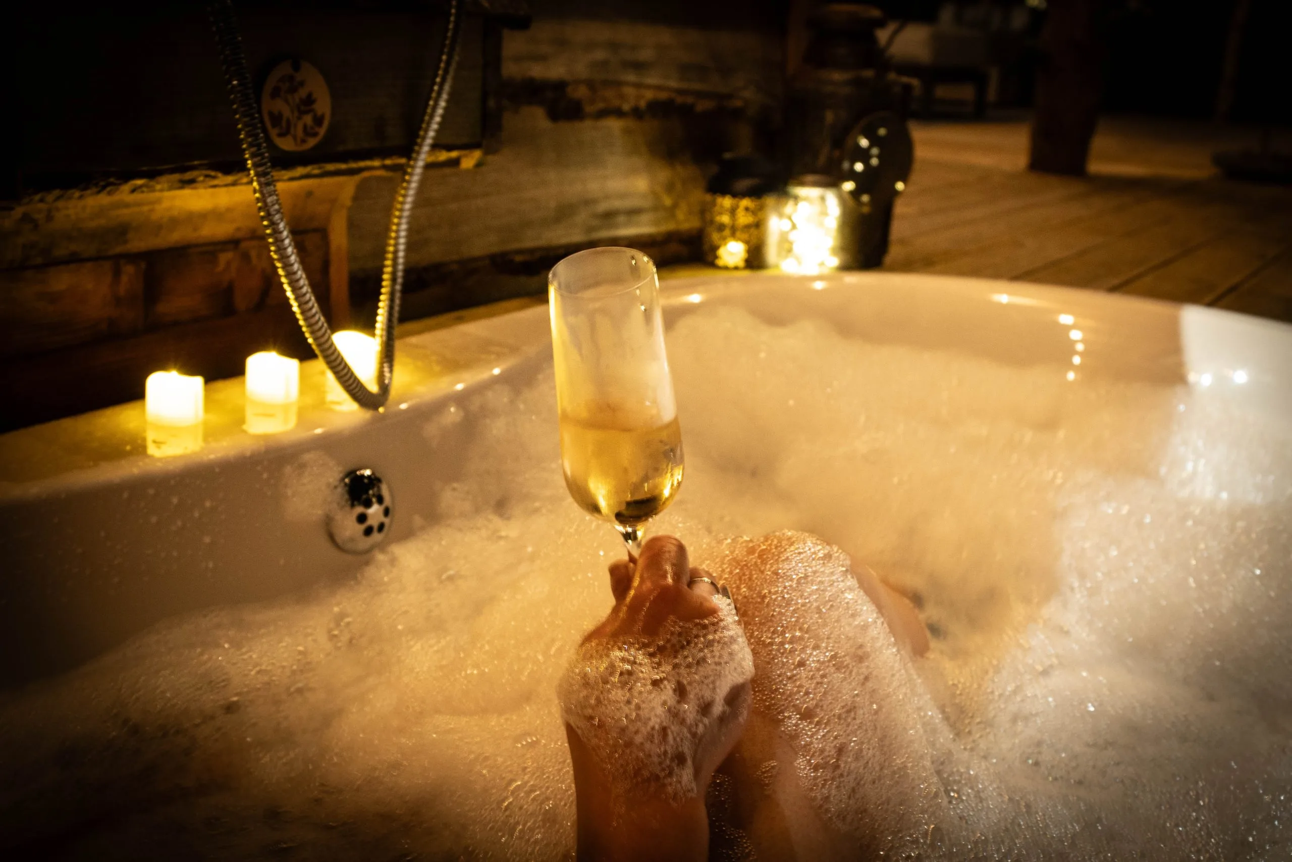 Discover the sunken outdoor bath and bathe under the moonlight for an enchanting natural experience - Luxury Glamping Cabin, Carmarthenshire, West Wales