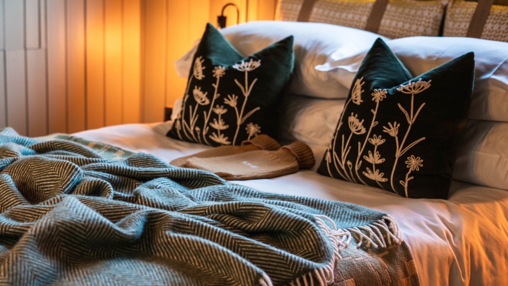 Cosy welcoming bed with luxury linens - Glamping Cabin, Carmartheshire, West Wales