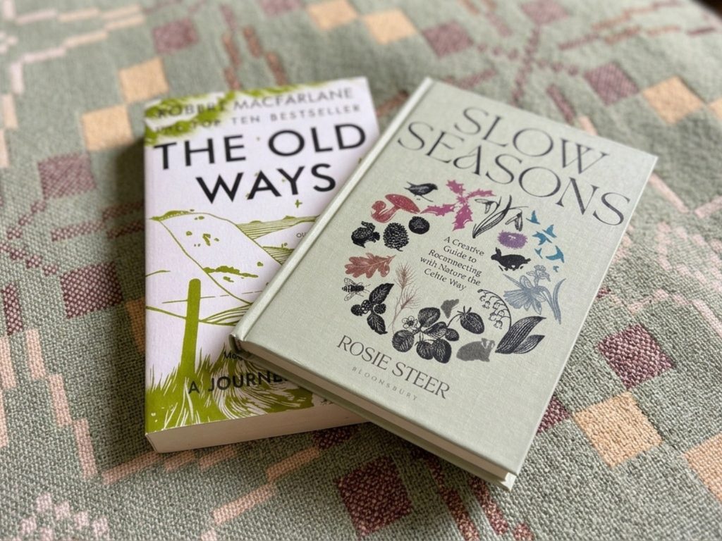 Slow Seasons and The Old Ways just two of the books available to read in the cabin - Luxury Glamping, Carmarthenshire, West Wales